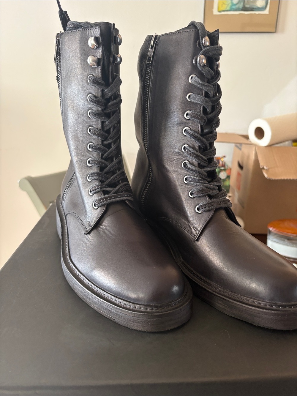Women’s Black Leather Lace-Up Combat Boots- New in Box never worn